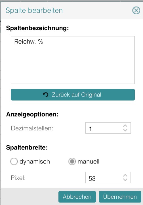 Aenderung der Spaltendarstellung