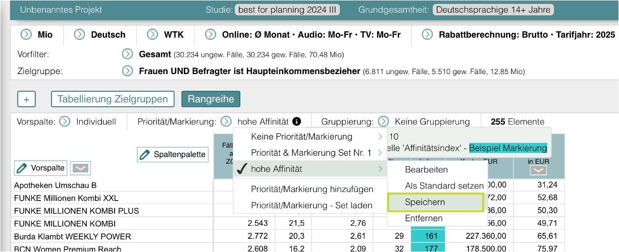 Markierungsset speichern/laden