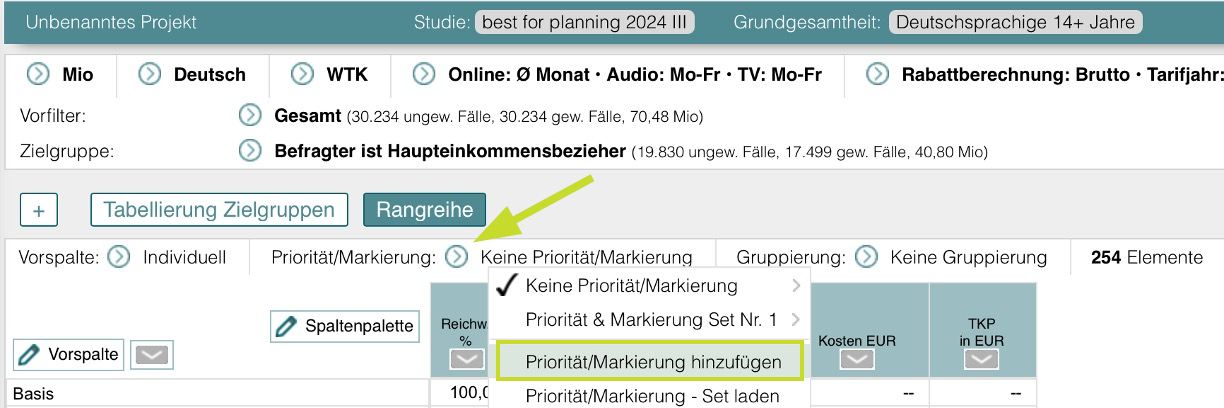 Priorität-Markierung anlegen oder bearbeiten