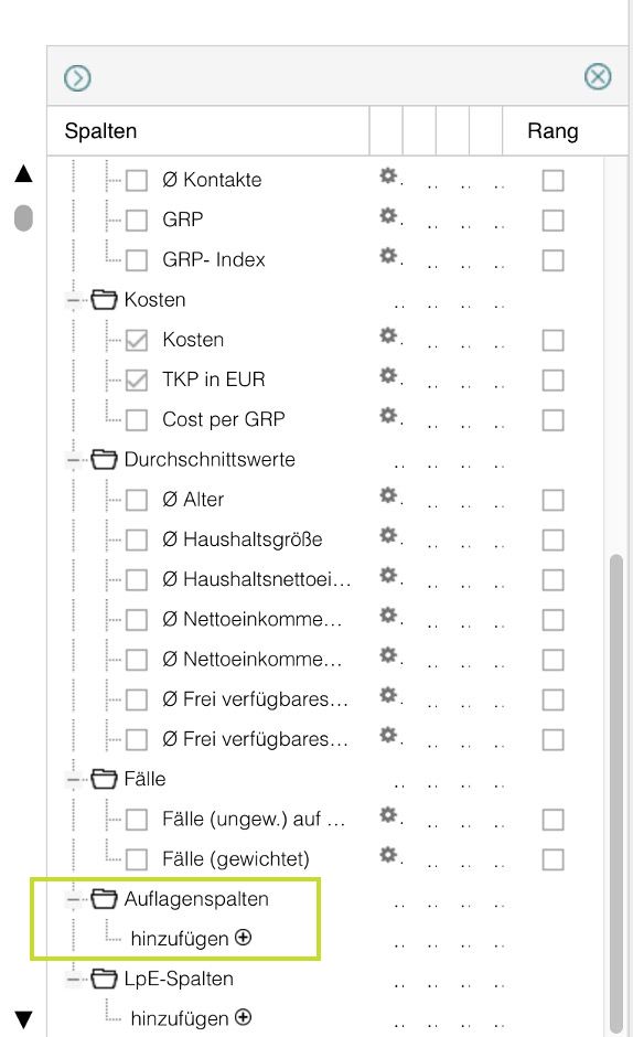 Spaltenpalette - Auflagenspalten hinzufügen