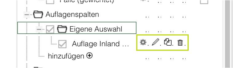 Spaltenpalette - Auflagenspalten hinzufügen - Optionen