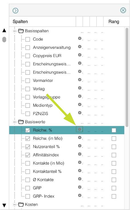 Spalteneinstellungen