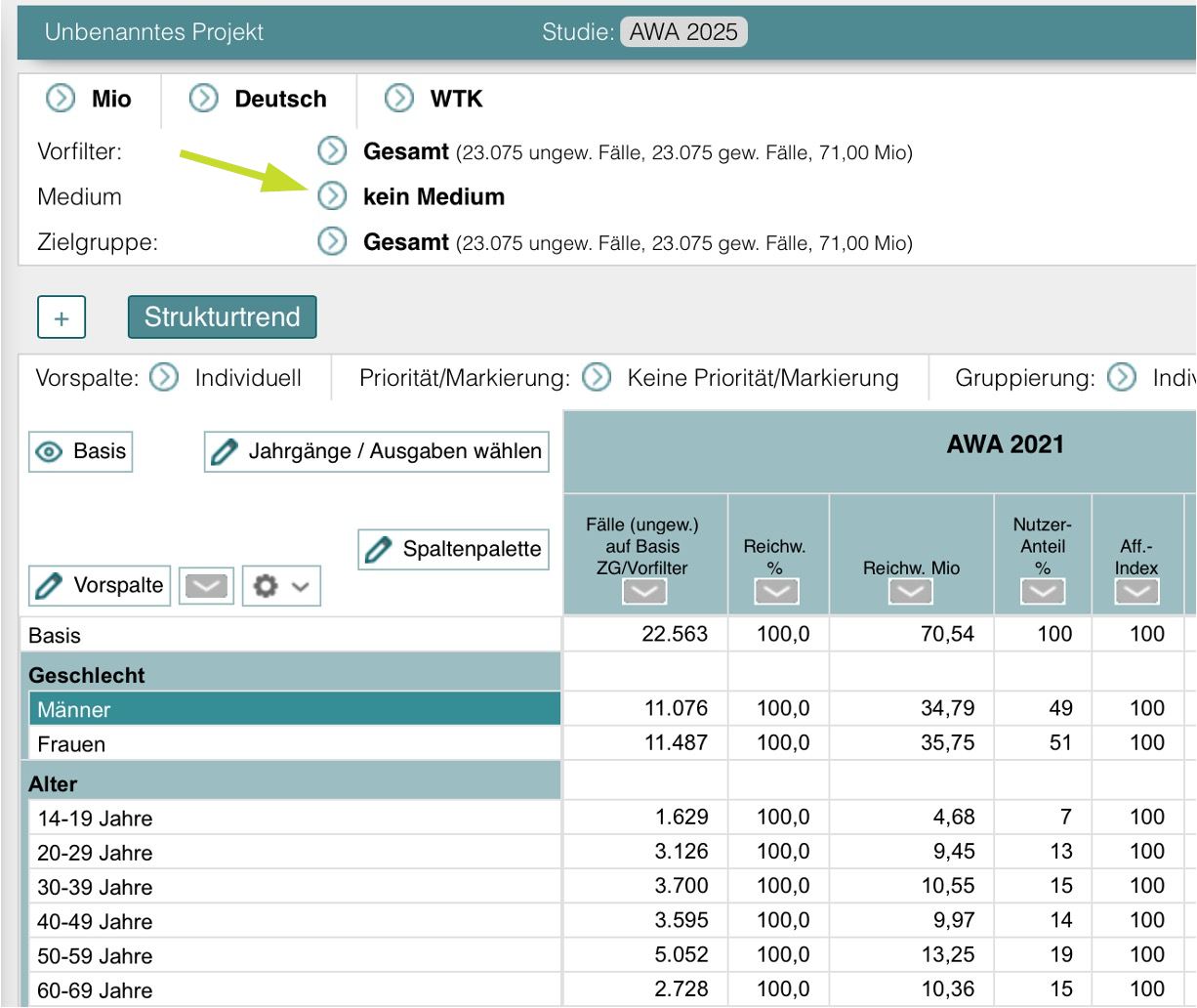 Strukturtrend – Medium auswählen
