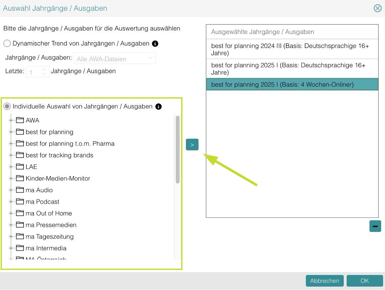 Strukturtrend - individuelle Auswahl von Jahrgängen