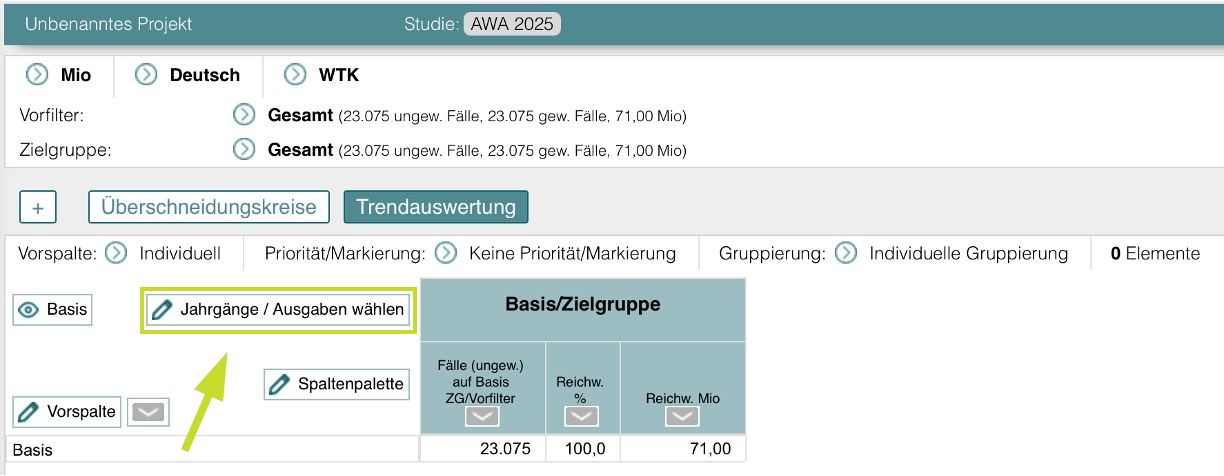 Trendauswertung – Jahrgänge auswählen