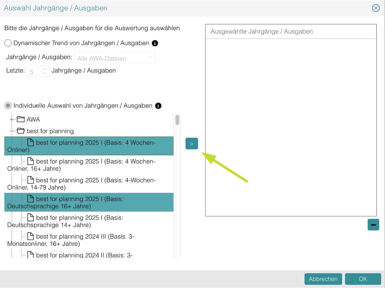 Trendauswertung individuelle Auswahl von Jahrgängen a