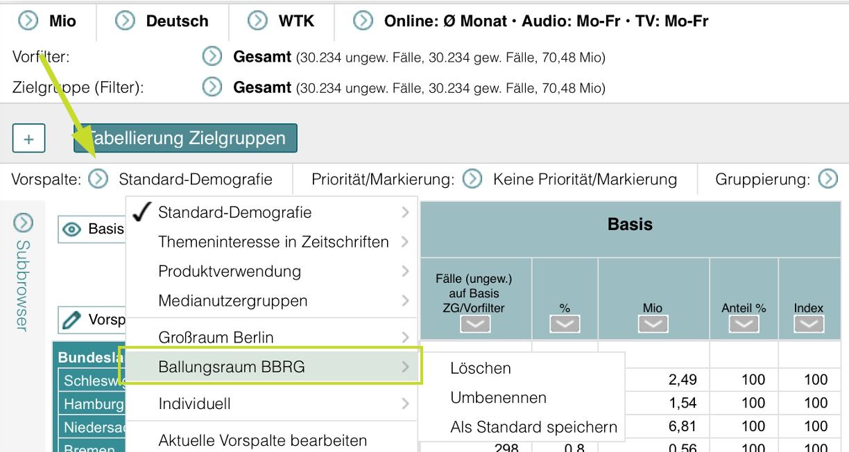 indiv Vorspalte aufrufen