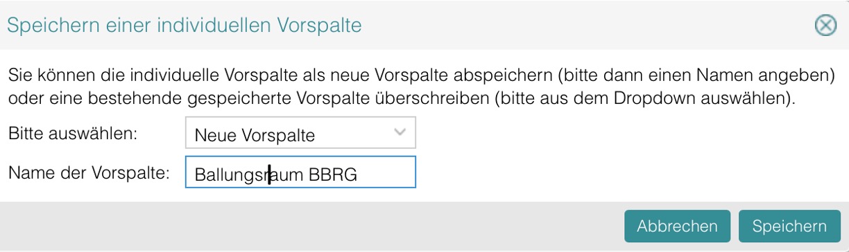 indiv Vorspalte speichern