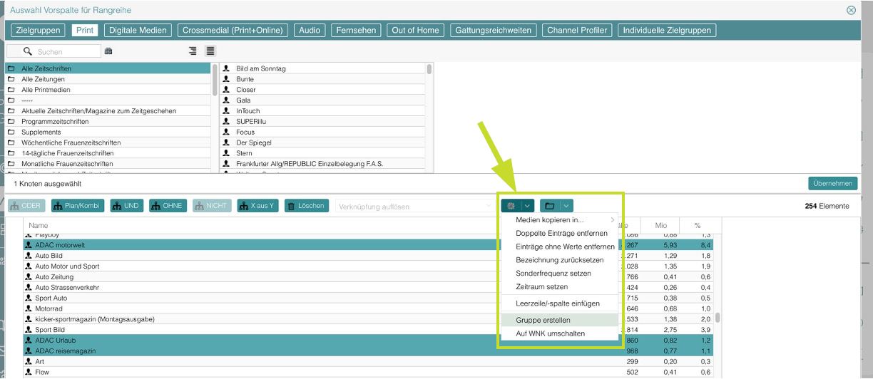 tabellarische Ansicht – Gruppieren