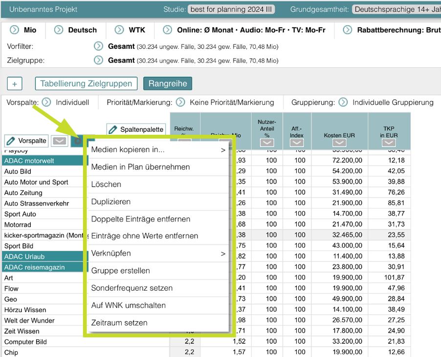 tabellarische Ansicht – Gruppieren