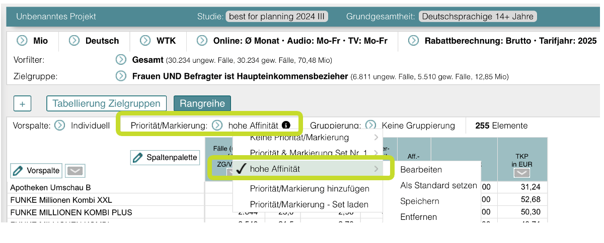 Markierungsset speichern oder bearbeiten