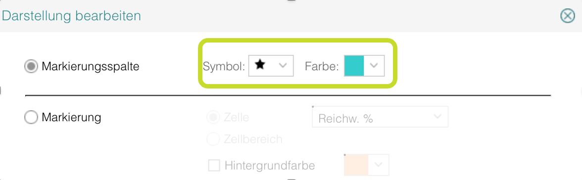 Markierungsspalte-Symbolauswahl-Farbauswahl