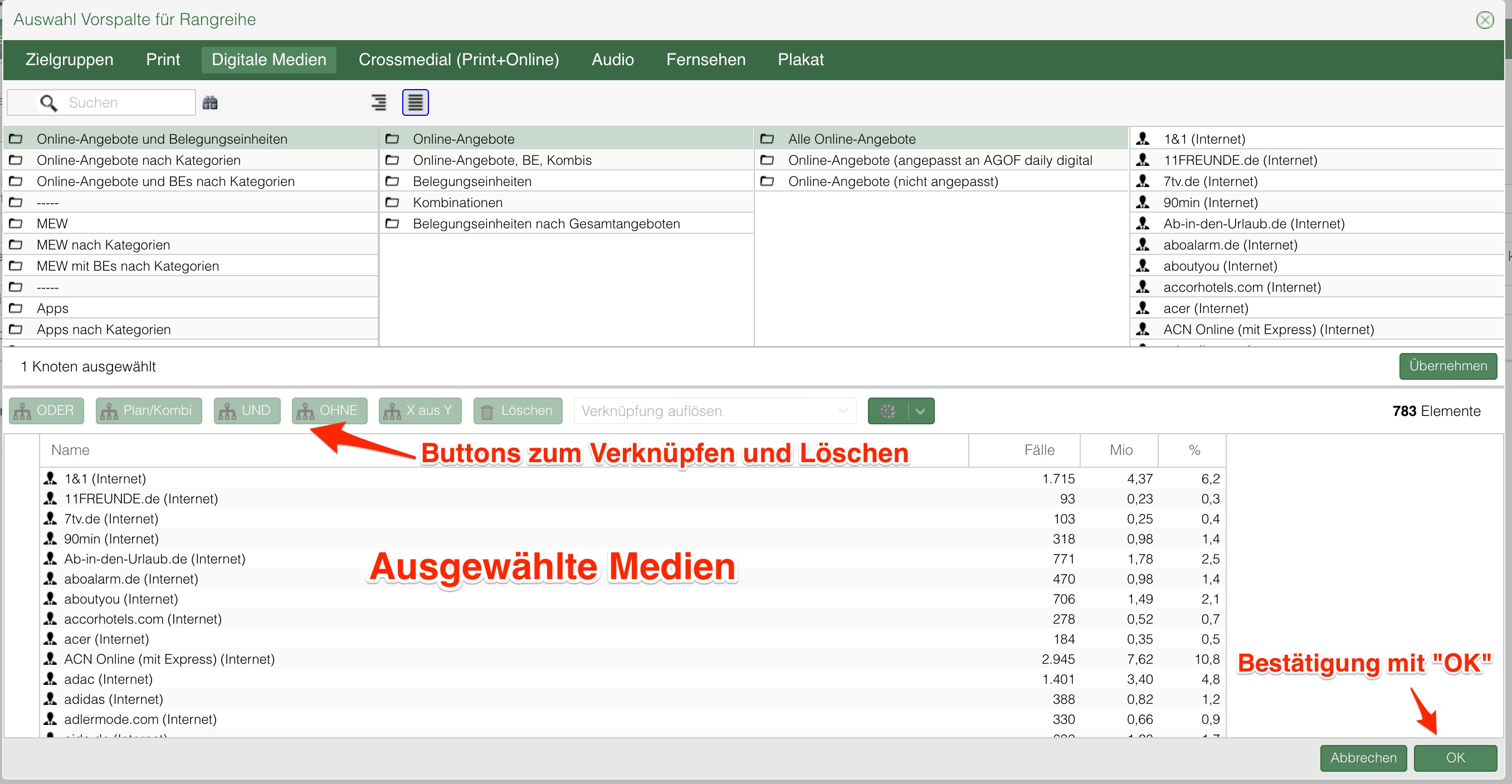 Medienselektion - ausgewählte Medien