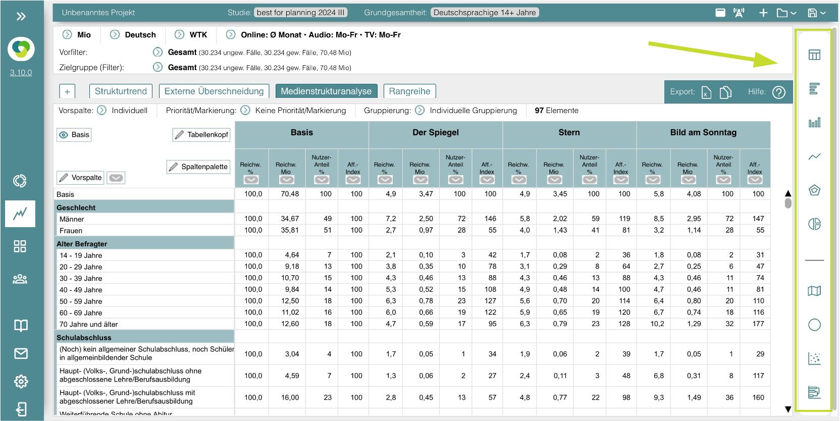 Darstellungsauswahl Icon-Menüleiste