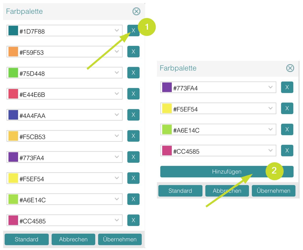 Einstellungen Farbpalette