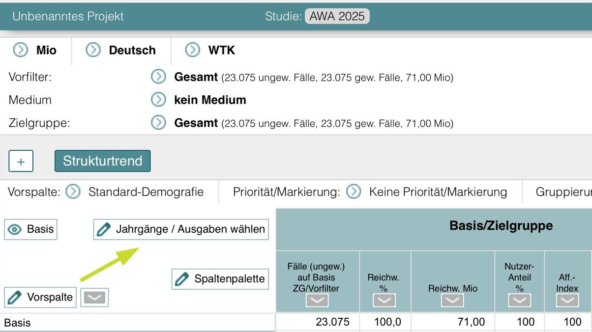 Strukturtrend erstellen – Jahrgänge-Ausgaben wählen